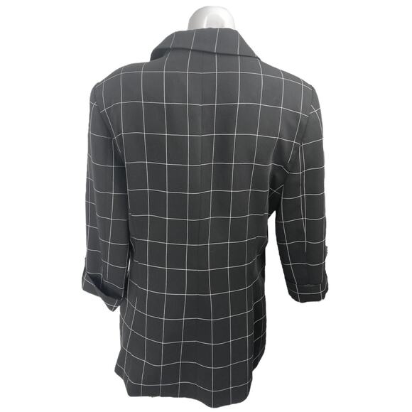 Calvin Klein Black White Grid Half Sleeve Open Blazer Coat Suit Jacket Size 12 - Picture 2 of 5
